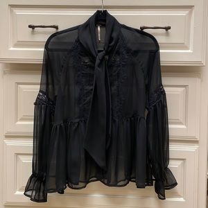 Free People Sheet Black Lace Button in front Blouse Size XS